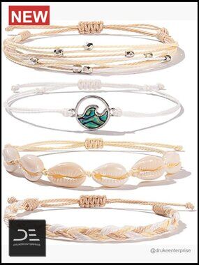 Boho Wave String Bracelets Puka Shell Bead Pack Adjustable Surf Style Jewelry